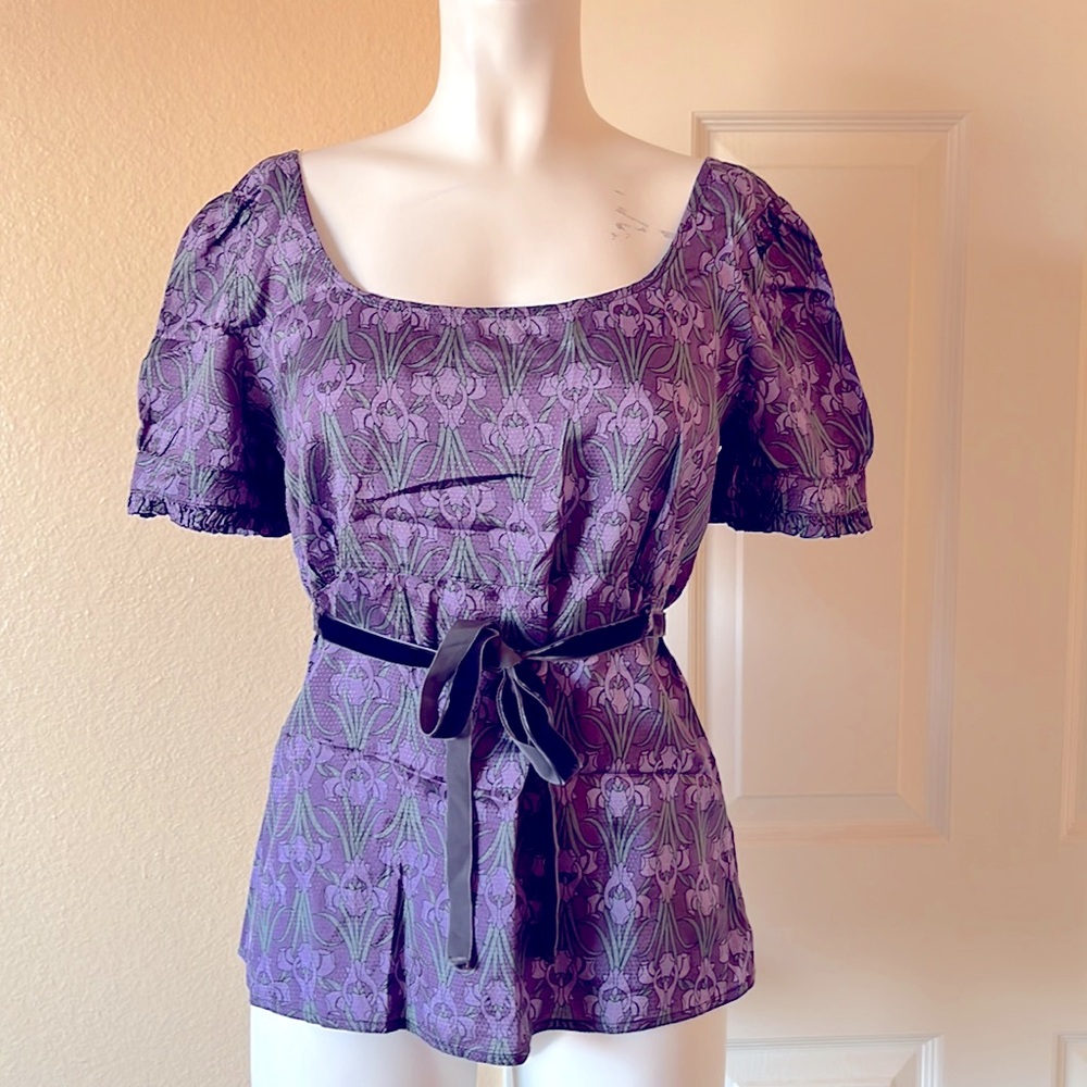 Max&Co. purple belted short sleeve blouse US 6